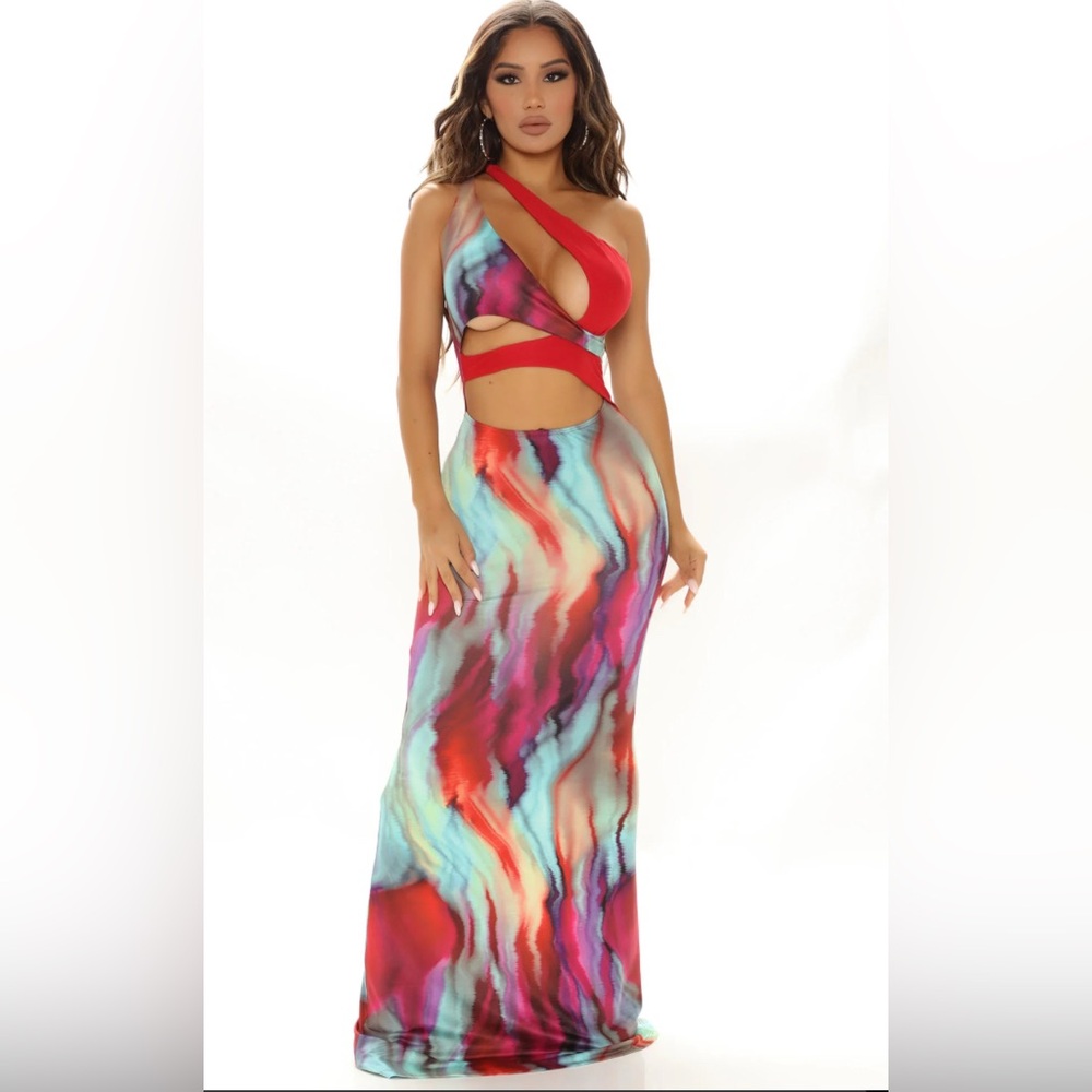 Vibrant Multicolor Cutout Maxi Dress